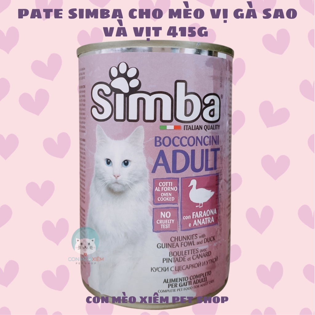 Pate cho mèo Simba italy 415g vị gà sao và vịt, thức ăn lon vị gà cá ngừ tăng cân mập mèo ốm còi Con Mèo Xiêm