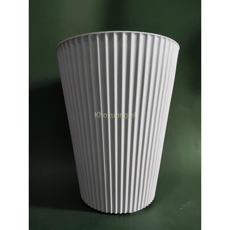 Chậu Nhựa Lục Giác, Sọc Gân - Màu Trắng Tinh - Dáng Cao, Chậu Kim Cương (Size Đại: 40x50cm)