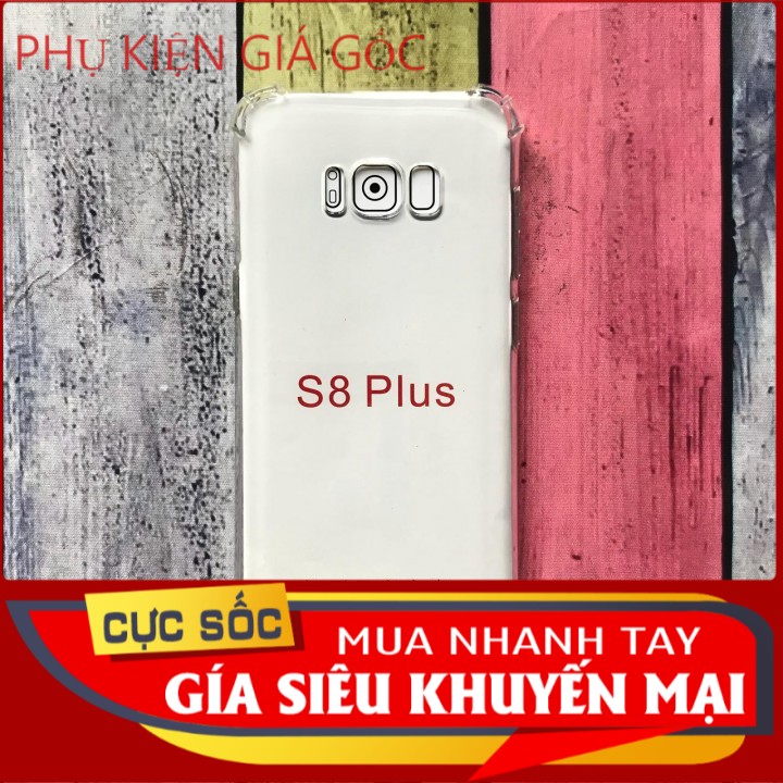 Ốp chống sốc trong suốt samsung s8plus,có gù chống sốc bảo vệ máy cực tốt,chất liệu silicon dẻo ôm sát thân máy