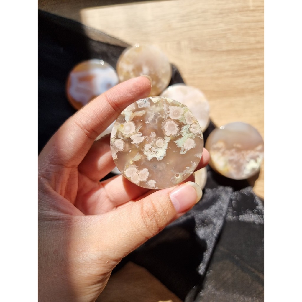 Viên đá Mã não Hoa Anh Đào (Blossom Agate), dùng thanh tẩy trong Tarot, Reiki, thiền định, phong thủy