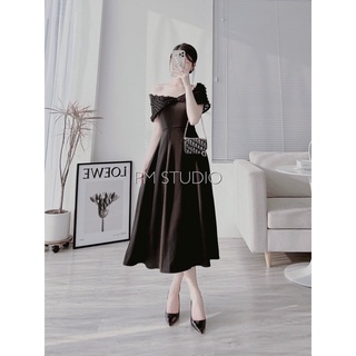 Đầm trễ vai nơ thiết kế phối voan