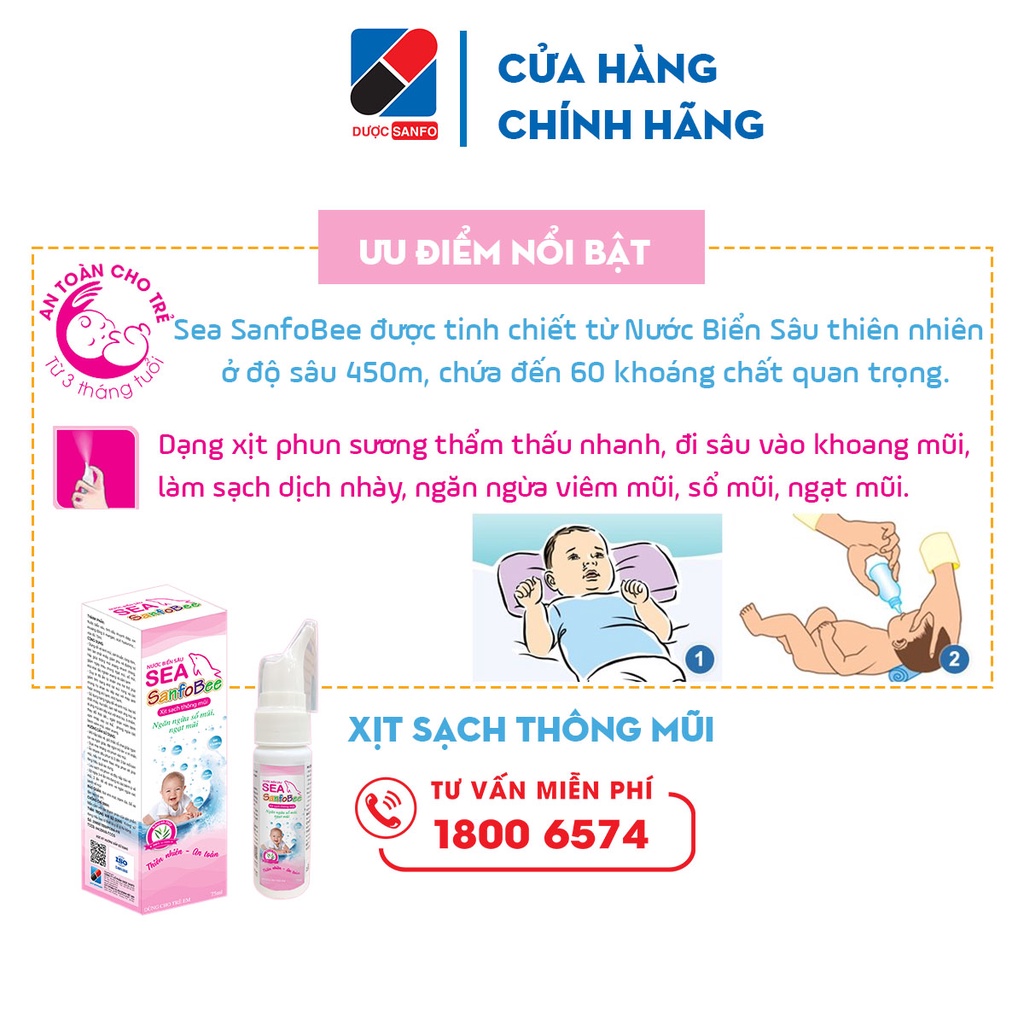 Nước biển sâu Sea Sanfobee ngăn ngừa sổ mũi, ngạt mũi, sát khuẩn, phòng bệnh đường hô hấp, lọ 75ml
