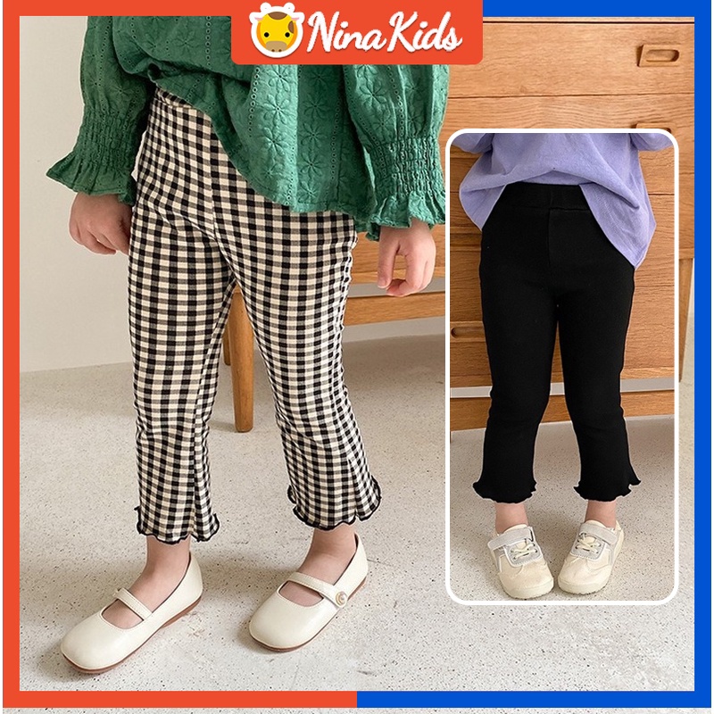 Quần legging màu đen/họa tiết caro kiểu dáng xinh xắn thời trang cho trẻ em 1-6 tuổi