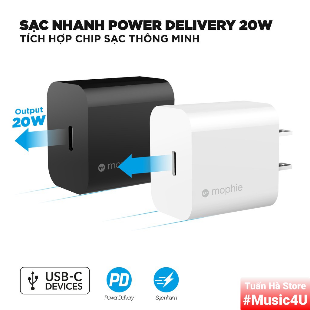 Củ sạc nhanh Mophie USB Type C PD 20W 18W Tuấn Hà Store