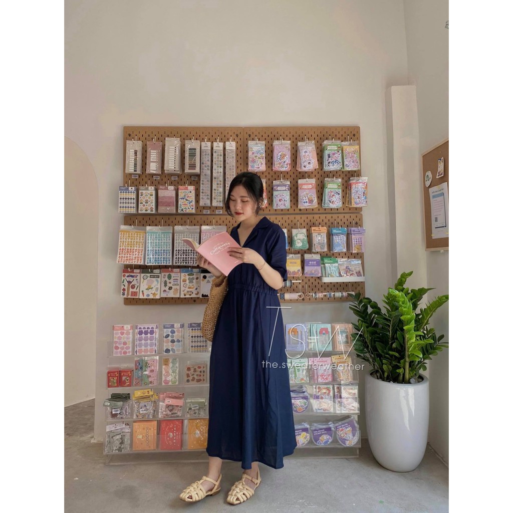 [Mã SKAMA06 giảm 8% tối đa 50K đơn 250K] Váy sơ mi cổ bẻ dáng xoè dài chất thô (Ảnh thật) | BigBuy360 - bigbuy360.vn