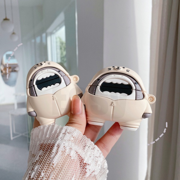 Vỏ Bảo Vệ Hộp Sạc Tai Nghe Airpods 1 2 3 pro Bằng TPU Mềm Hình Cá Mập Miệng Rộng