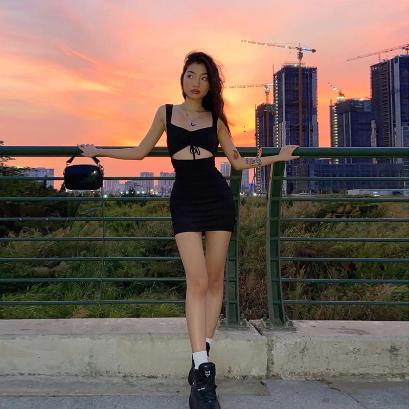 Đầm Body Cut Eo Rút Dây Nhún Ngực Siêu Cá Tính