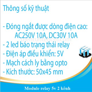 Module Relay 5V 2 Kênh AC250V 10A