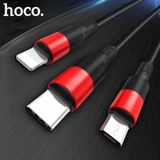 Cáp Sạc Đa Năng 3 In 1 Hoco X26  Dùng Cho Điện Thoại Iphone Android Phụ Kiện- Hàng Chính Hãng