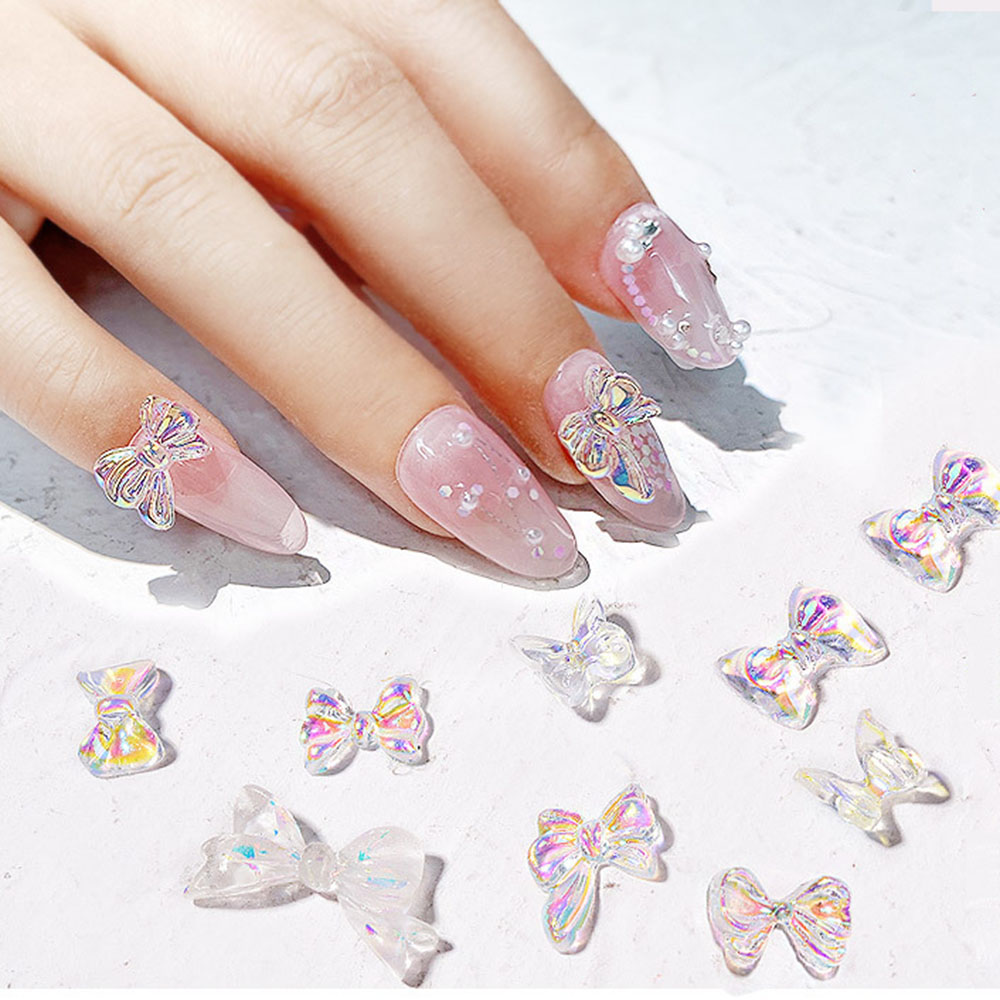 Bộ 8 Phụ Kiện Trang Trí Móng Tay Hình Bướm 3D Lấp Lánh 11 Kiểu Dáng Dễ Thương