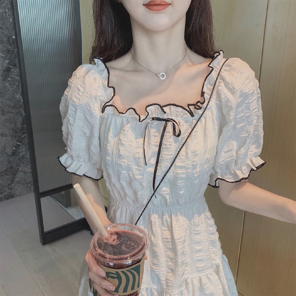 Đầm Tay Phồng Cổ Vuông Xếp Ly Phong Cách Pháp Thời Trang Mùa Hè Cho Nữ | BigBuy360 - bigbuy360.vn