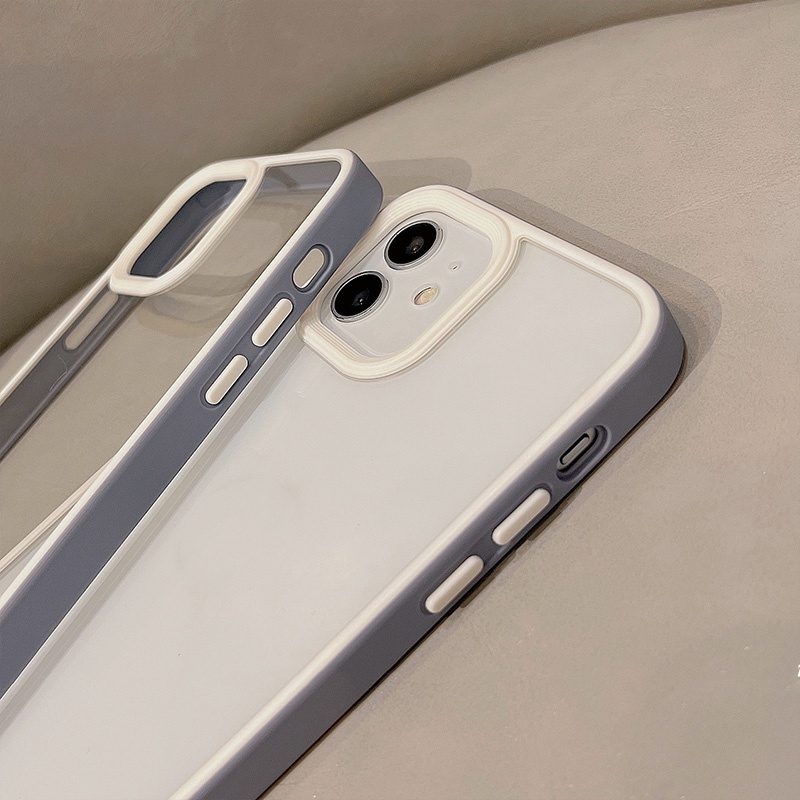 Ốp Điện Thoại Cứng Trong Suốt Viền Thẳng Màu Tương Phản Cho iphone 15 14 13 12 11 pro max xs xr x 8 7 plus + se 2020