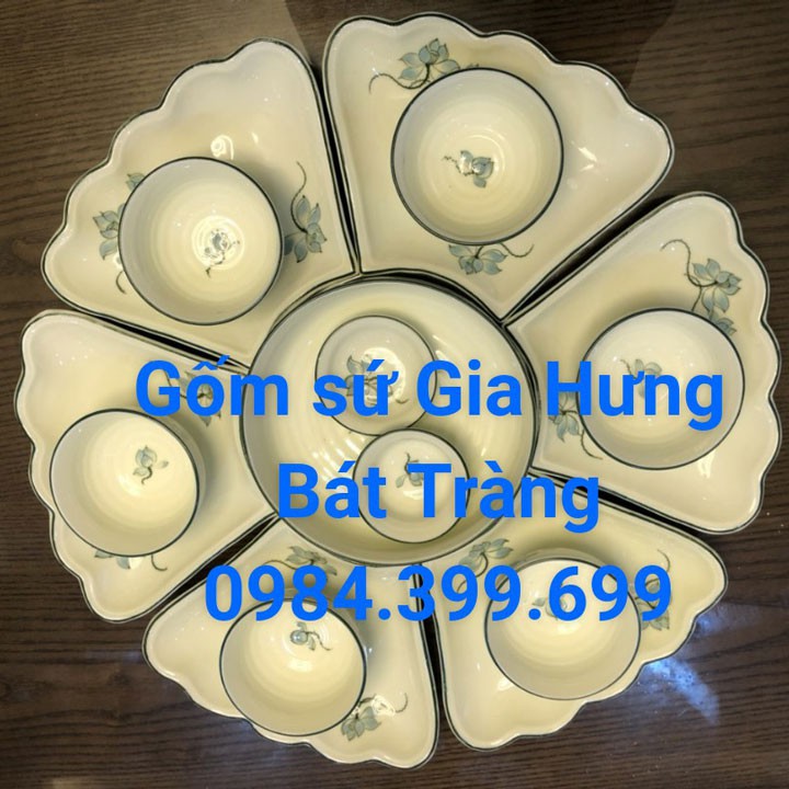 Bộ đĩa ăn cánh hoa gốm sứ Gia Hưng Bát Tràng