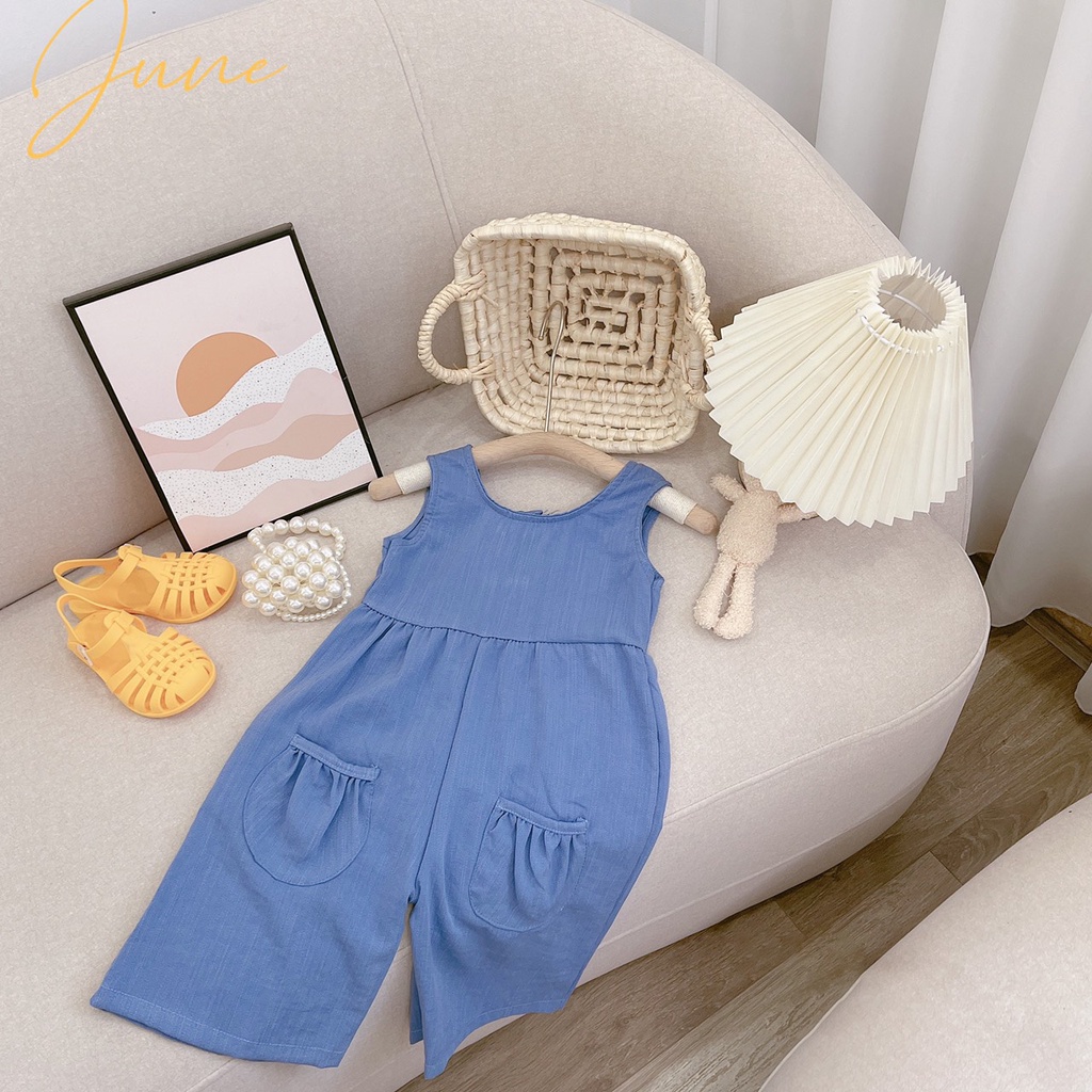 Jumpsuit đũi trơn Hàn Quốc 4 màu cho bé gái 10-20kg