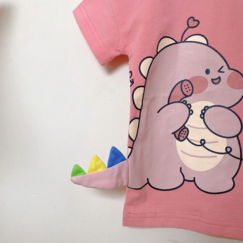 Áo Thun Tay Ngắn In Hoạt Hình Khủng Long Kiểu Hàn Quốc Thời Trang Mùa Hè Cho Bé