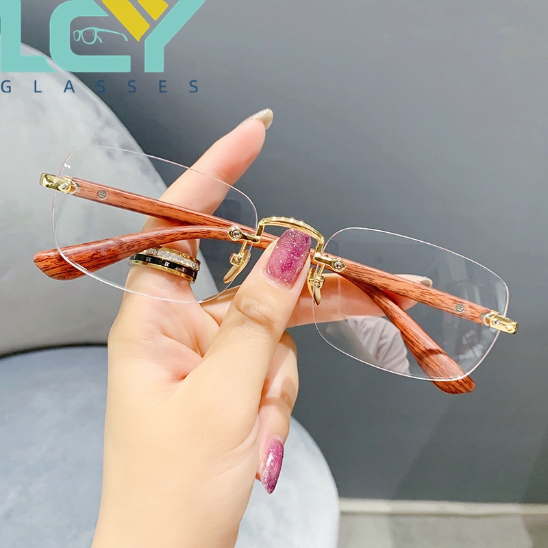 LCYY phiên bản Hàn Quốc của kính không gọng nam chống ánh sáng xanh gọng kính cổ điển giả gỗ-0 ° -5.0 °  6162