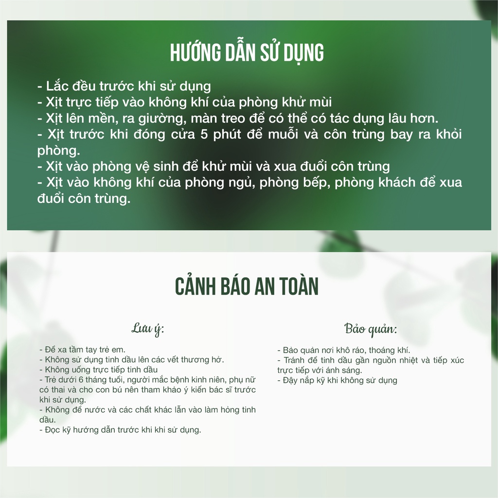 Xịt phòng tinh dầu đuổi muỗi &amp; côn trùng tinh dầu Sả chanh Julyhouse 50ml/280ml