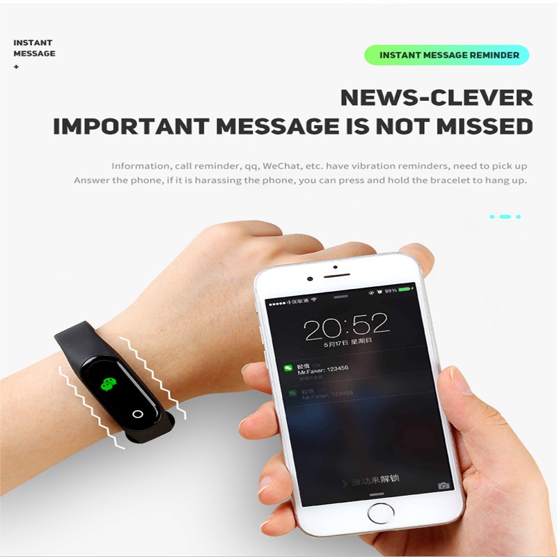 M4 Smart Band Smart Bluetooth Watch Theo dõi thể dục, Chống thấm nước, Bước đi, Lượng calo, cuộc gọi đến, Nhịp tim, Vòng đeo tay thể thao với cáp sạc