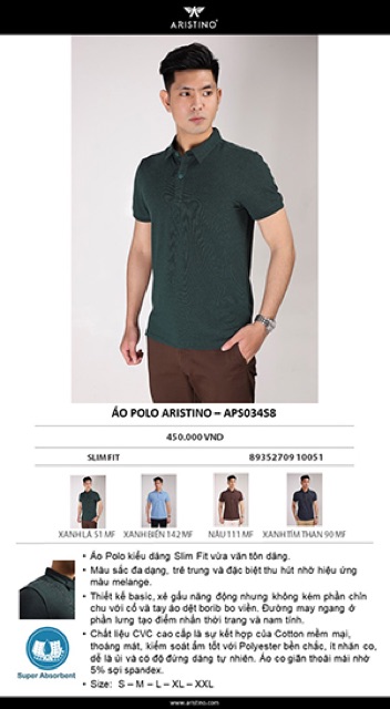 [SALE] Áo polo Aristino kiểu dáng suông nhẹ thanh thoát, mã APS034S8