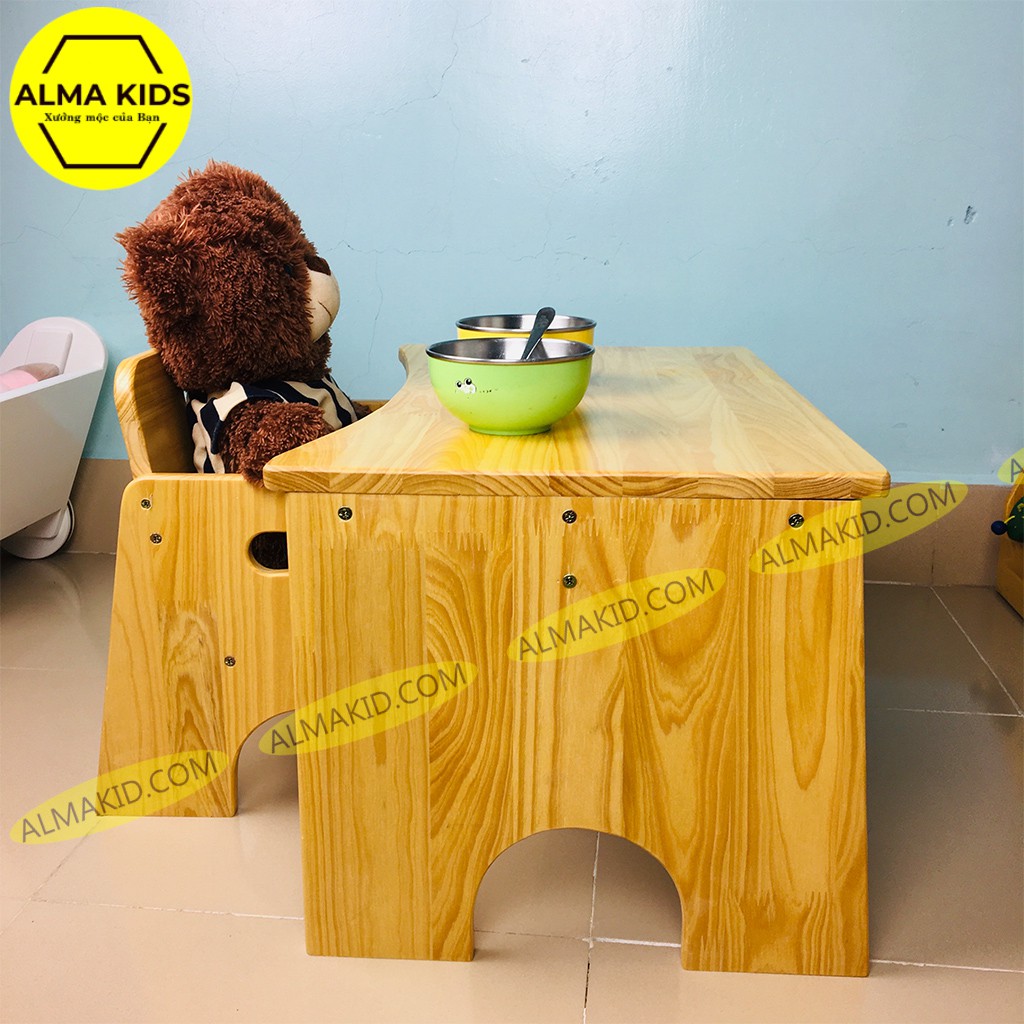 Bàn Ghế Gỗ Baby Có Tựa Cho Bé Dễ Thương Alma Kids AMK2110 - Ghế Ăn Dặm Cho Bé.