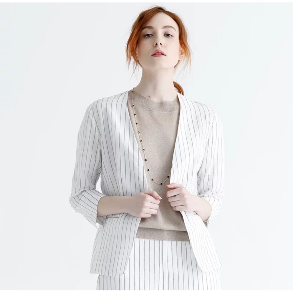 Áo blazer kẻ sọc tay rút xuất Nhật (có sẵn)