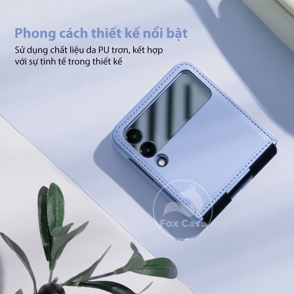 Ốp Z Flip 4, Z Flip 4 có giá đỡ, bảo vệ bản lề Nillkin QIN Leather Case chính hãng - Fox Case