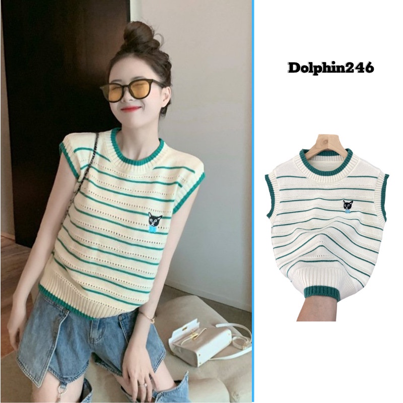 Áo len tay ngắn nữ dệt kim sát nách phong cách Hàn Quốc A-11