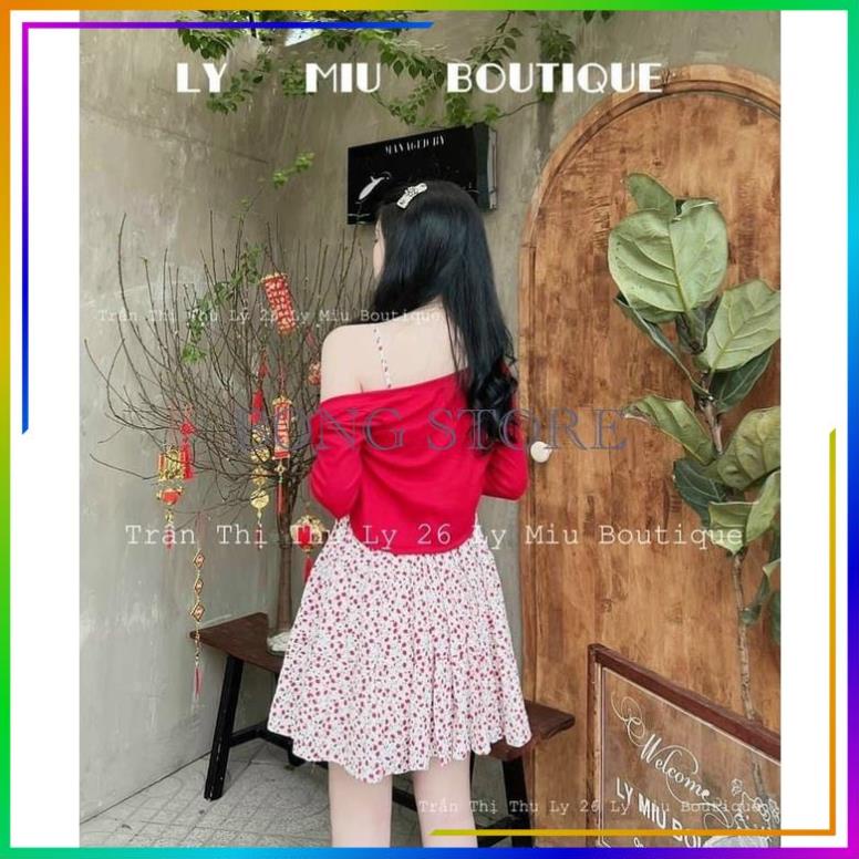 Váy hoa 2 dây kèm áo khoác thun gân, Váy 2 dây hoa nhí xếp ly ngực siêu xinh