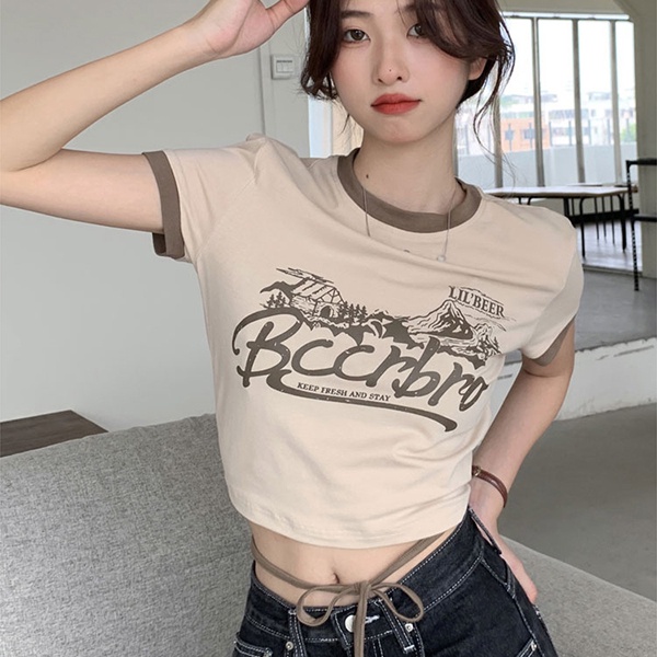 Áo thun SUXI tay ngắn cổ tròn dáng ôm phong cách mùa hè thời trang cổ điển cho nữ