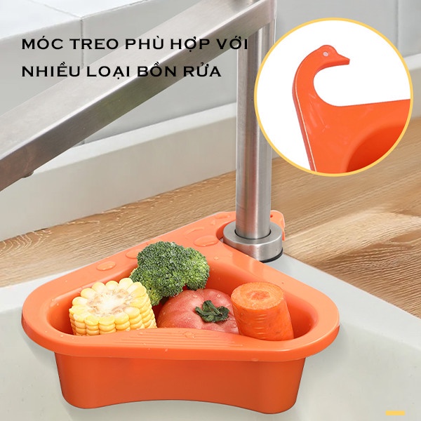 khay lọc rác mỏ vịt bồn rửa bát thông minh đa năng, bồn rửa chén có móc treo tiện lợi nhà bếp, đựng ráo nước