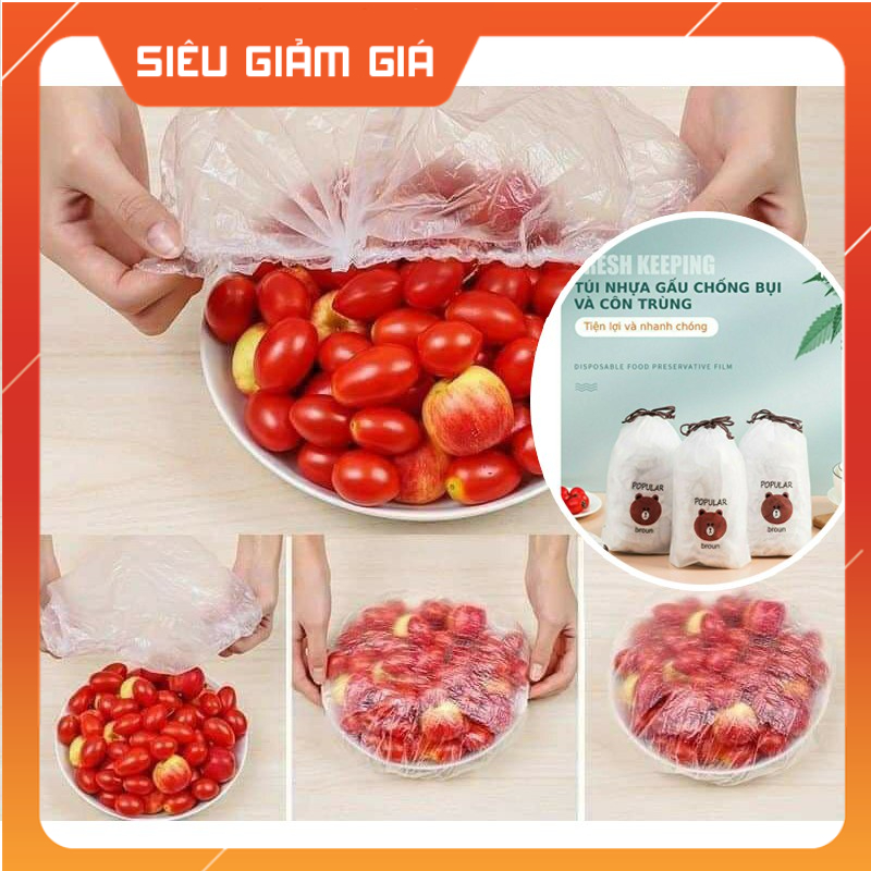 100 Màng bọc thực phẩm co giãn siêu dai có chun hình túi gấu  1B