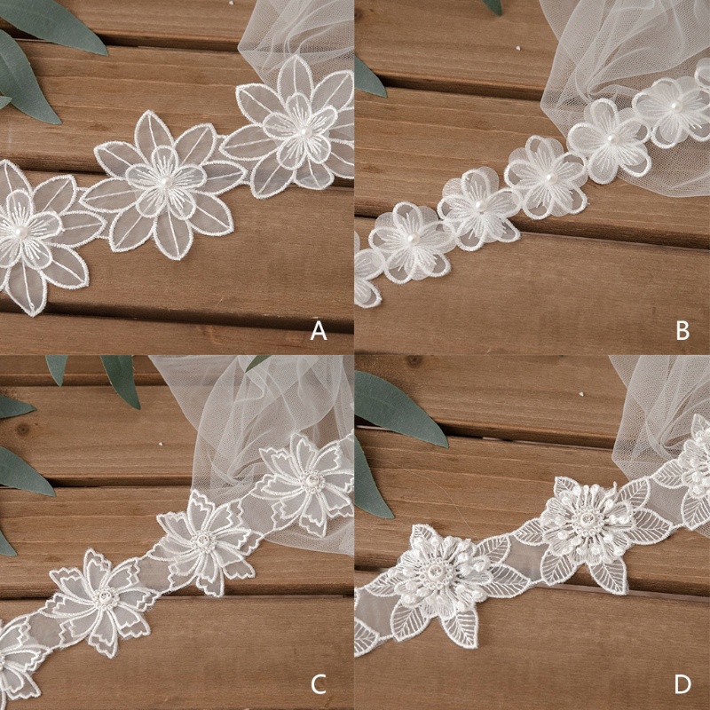 Dải Dây Ren Đính Hạt Ngọc Trai Màu Trắng Dài 1 Yard Dùng Trang Trí Quần Áo DIY