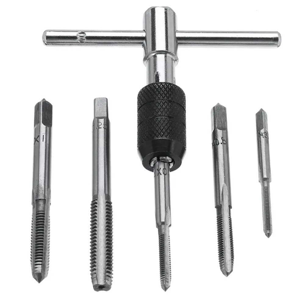 6pcs Tap and Die Set T Handle Screw Tap Wrench Tap Drill Thread Metric Plug Tool 