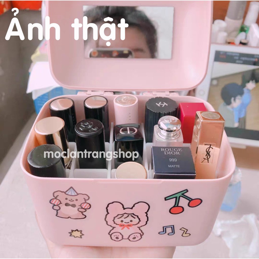 Hộp đựng son môi 15 ô 20 ô để bàn có gương, khay hộp son mini chia nhiều ngăn linh hoạt