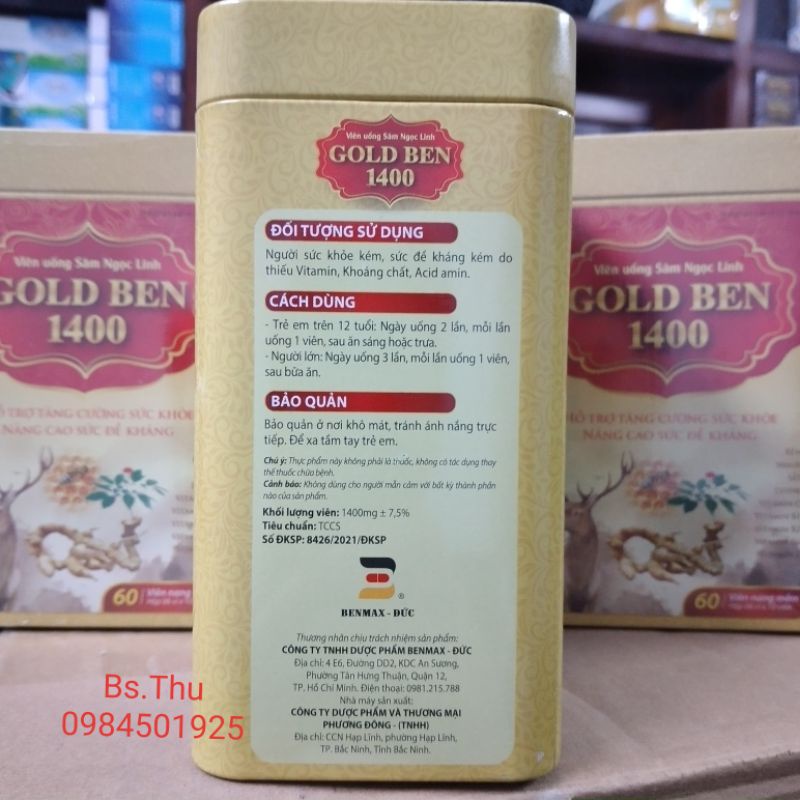 Viên bổ tổng hợp Sâm Ngọc Linh GOLD BEN 1400 Bổ sung các vitamin, khoáng chất - tăng cường sức khỏe, nâng cao đề kháng