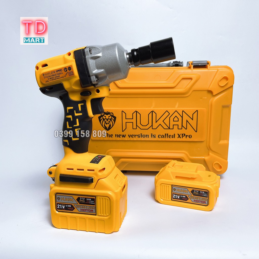 Máy Siết Bulong Dùng Pin 21V HUKAN X1 Không Chổi Than Pin 15 Cell