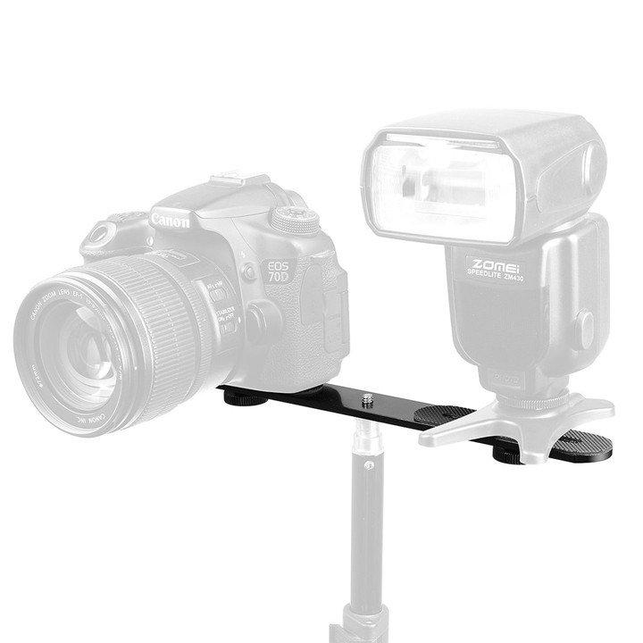 Bracket đôi đèn Led Microphone ốc 1/4 tripod dài 27cm