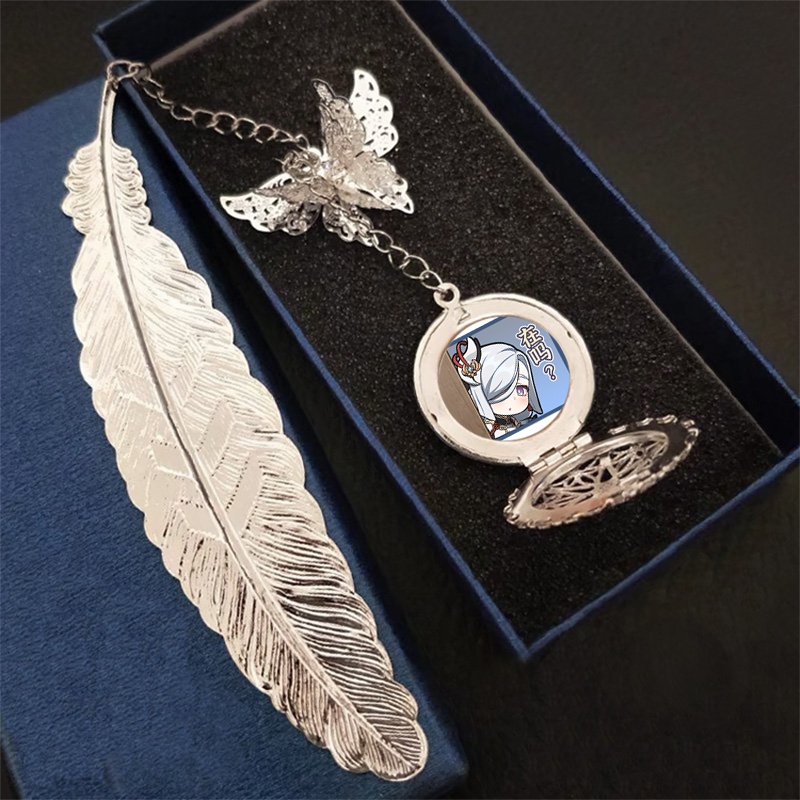 ( không kèm hộp ) Bookmark nhân vật GENSHIN IMPACT ver CHỮ NHẬT anime chibi lông vũ gắn điệp lá kim loại mỏng