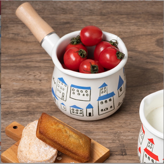 Nồi nấu bột cho bé xoong quánh bột nấu cháo thức ăn dặm men sứ an toàn có tay cầm gỗ chống nóng 600ml AD04 Homedy kids