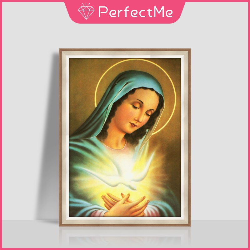 Tranh Đính Đá 5D Tự Làm Hình Đức Mẹ 30x40cm Trang Trí Nhà Cửa