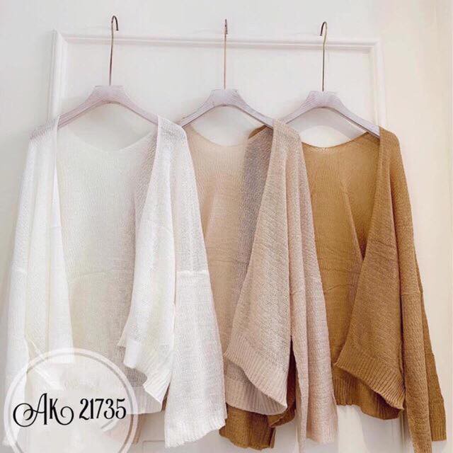 Áo khoác len Cardigan 4 màu mix áo hai dây đũi cổ tim Hottrend (Combo 2 áo) - CM Shop