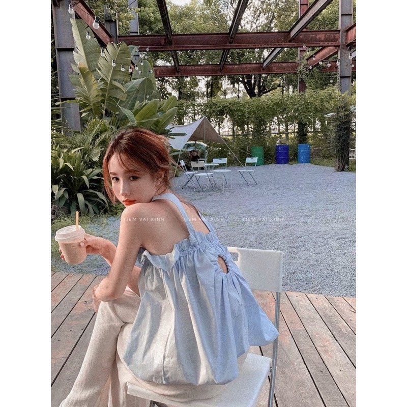 Áo Kiểu [Tiệm Vải Xinh] Áo Kiểu Croptop Quây Ngực Liền Choker Cạp Chun - Hàng Quảng Châu ct017