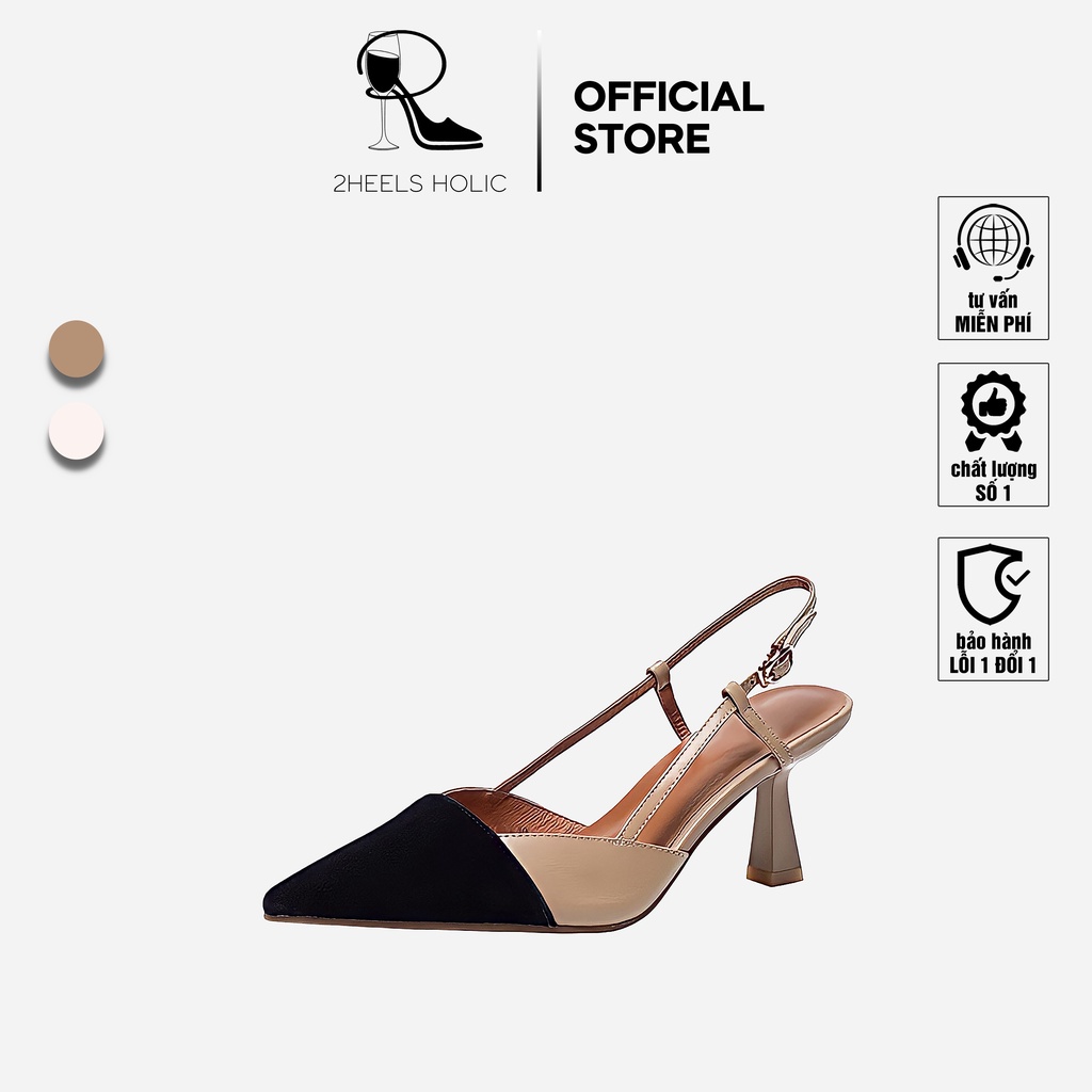 Giày cao gót slingback 2HEELS HOLIC da pu cao cấp mũi nhung thanh lịch bít mũi đế nhọn khuyết eo H22