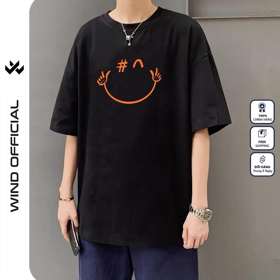 Áo thun tay lỡ WIND phông unisex form rộng Chào Mặt Cười, thời trang nam nữ oversize