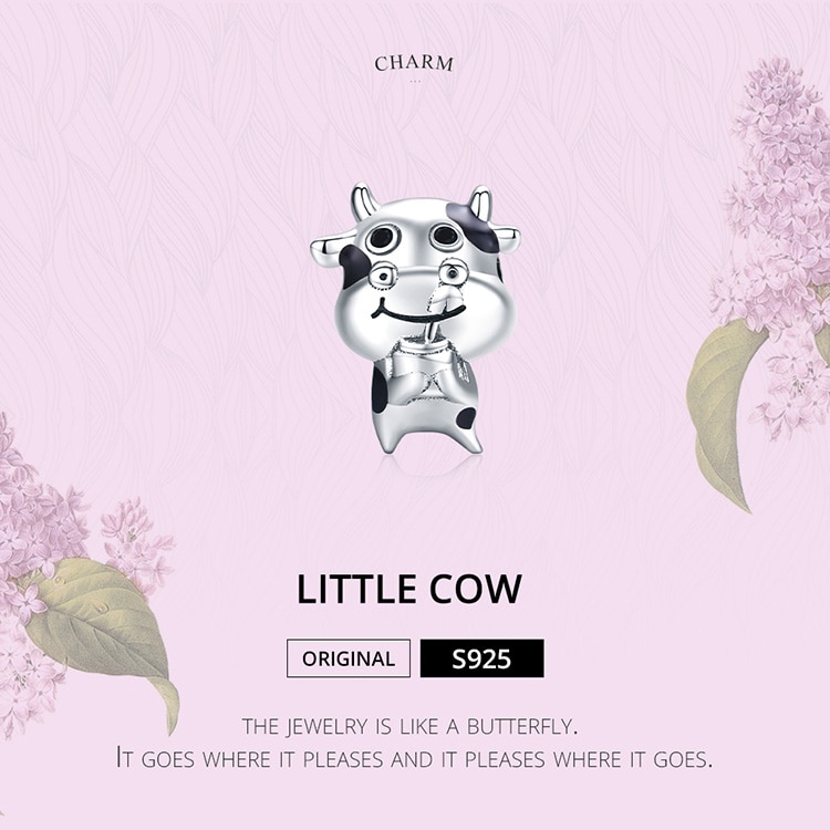 Hạt charm Bamoer SCC1574 Bạc 925 hình bò sữa trang trí vòng tay dễ thương cho nữ
