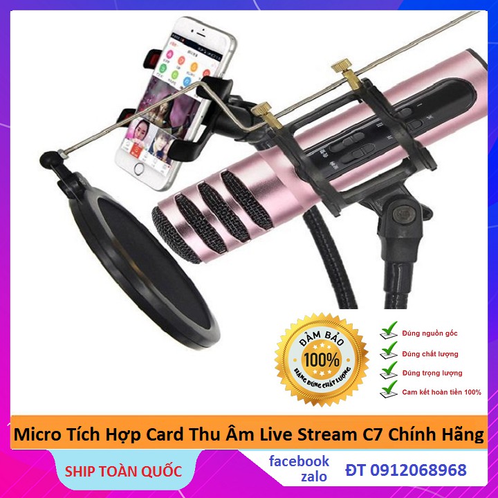 Micro Karaoke/Micro Livestream Thu Âm C7 Âm Thanh Chuyên Nghiệp + Tặng Tai Nghe hàng Chính Hãng