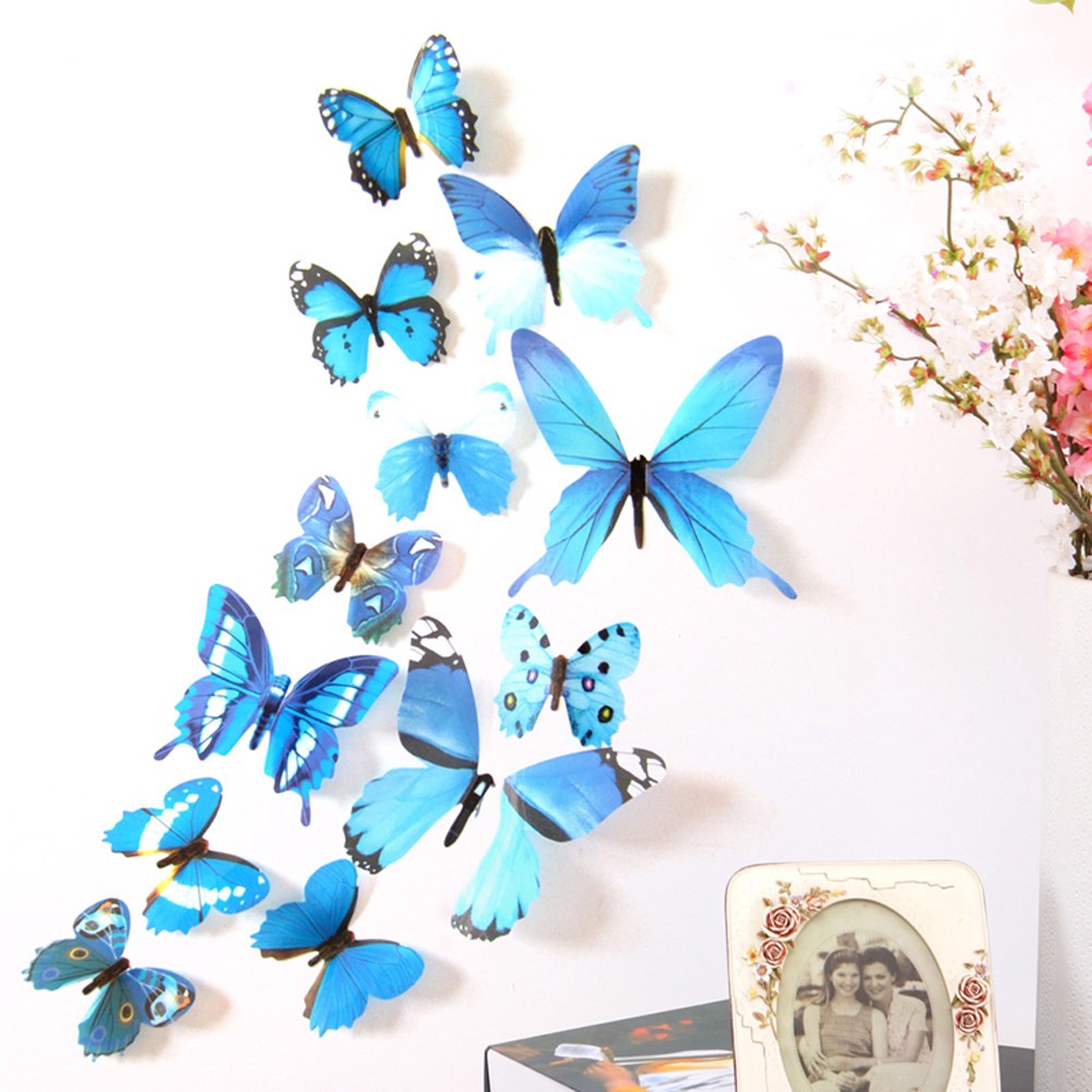 Bộ 12 con bướm 3D dán tường trang trí