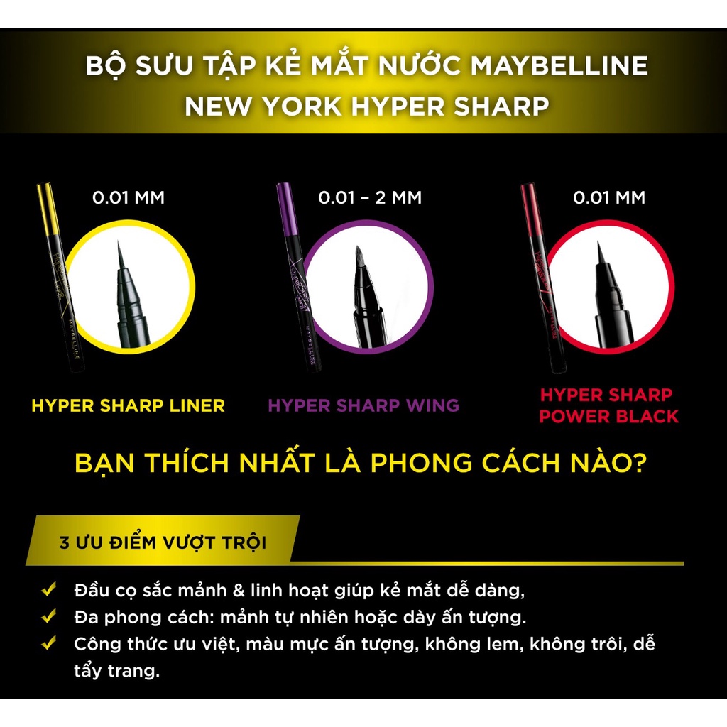 [Mã SKAMCLU9 giảm 10% đơn 100K] Kẻ Mắt Nước Màu Đen Maybelline Hyper Sharp Laser Black Hyper Sharp Power 0.5g