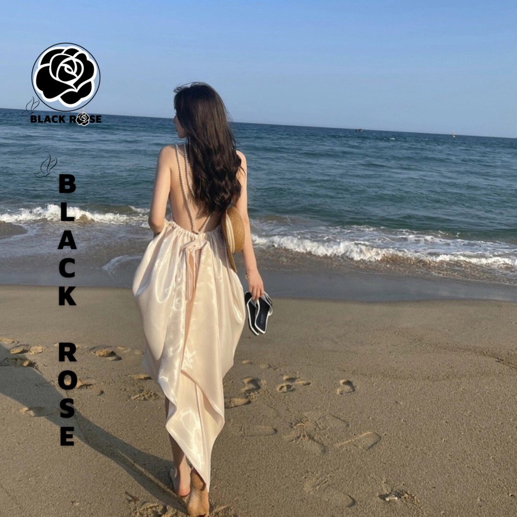 Váy Đầm Dự Tiệc Đi Biển Sang Chảnh Hở Lưng Sexy BLACK ROSE Váy 2 Dây Ngọc Đẹp Cao Cấp - TẤM BOUTIQUE | BigBuy360 - bigbuy360.vn