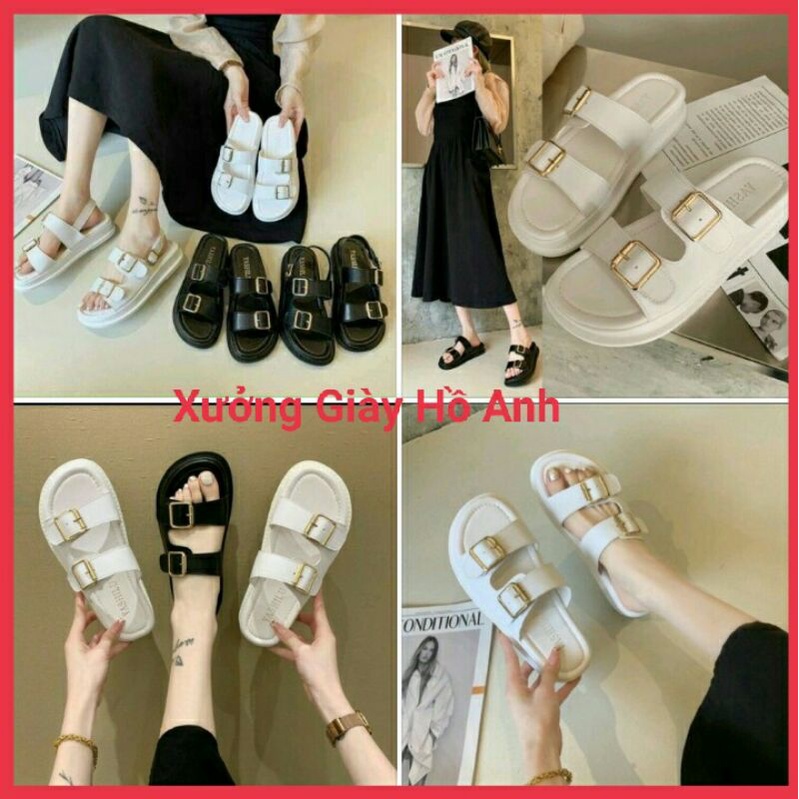 Dép Bánh Mì Dép Nữ Quai Ngang Khuy Đế PU Siêu Nhẹ Êm Da Mềm Cực Xinh